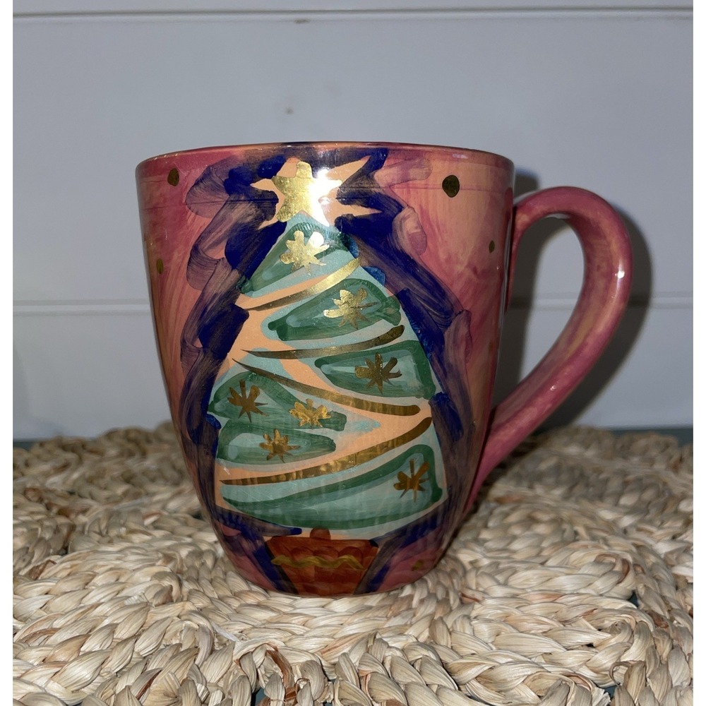 Starbucks Hand Painted Holiday Christmas Tree Coffee Cup‎ Mug Made In Italy